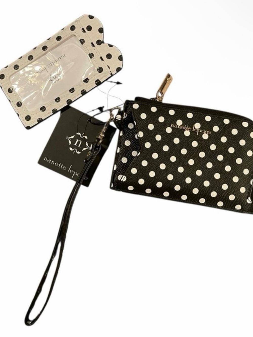 Nanette Lepore Black & White Polka Dot Wristlet Card Case - Picture 9 of 11